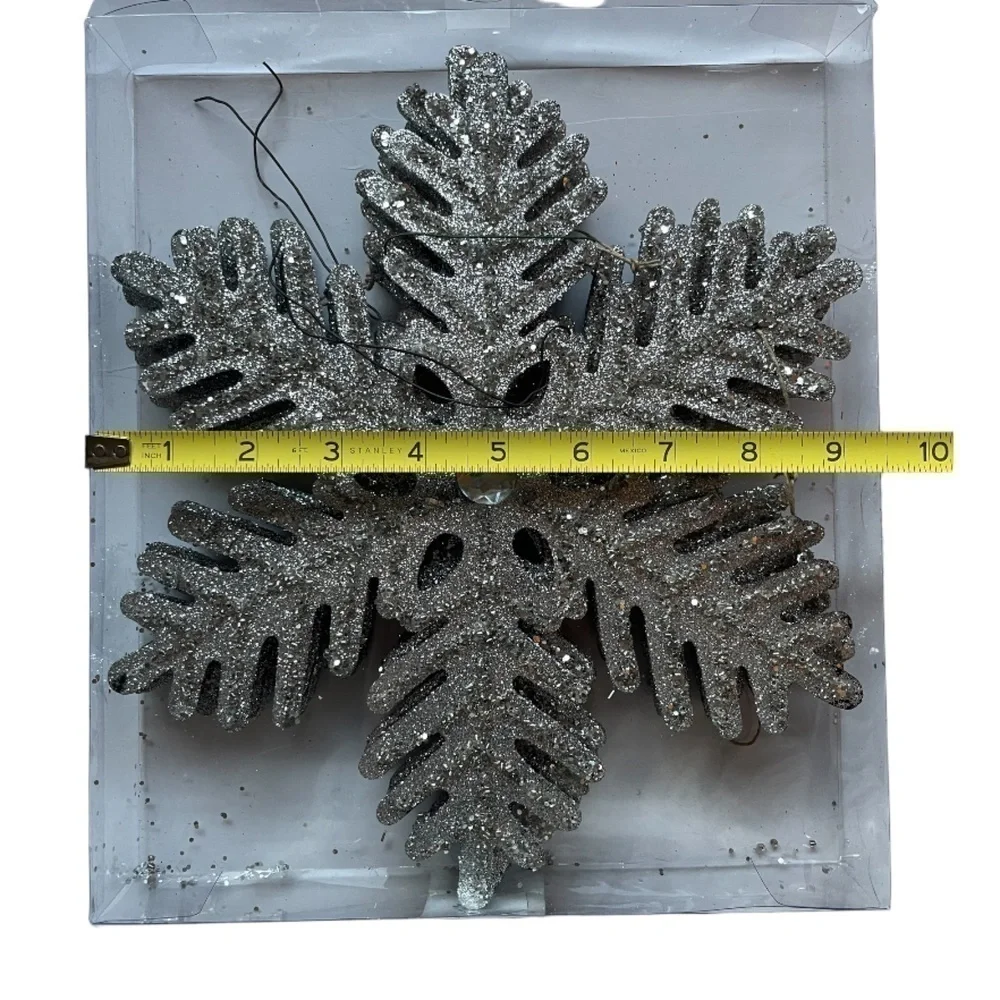 Silver Glitter Hanging Snowflake Decorations Set of 4 | Christmas Holiday